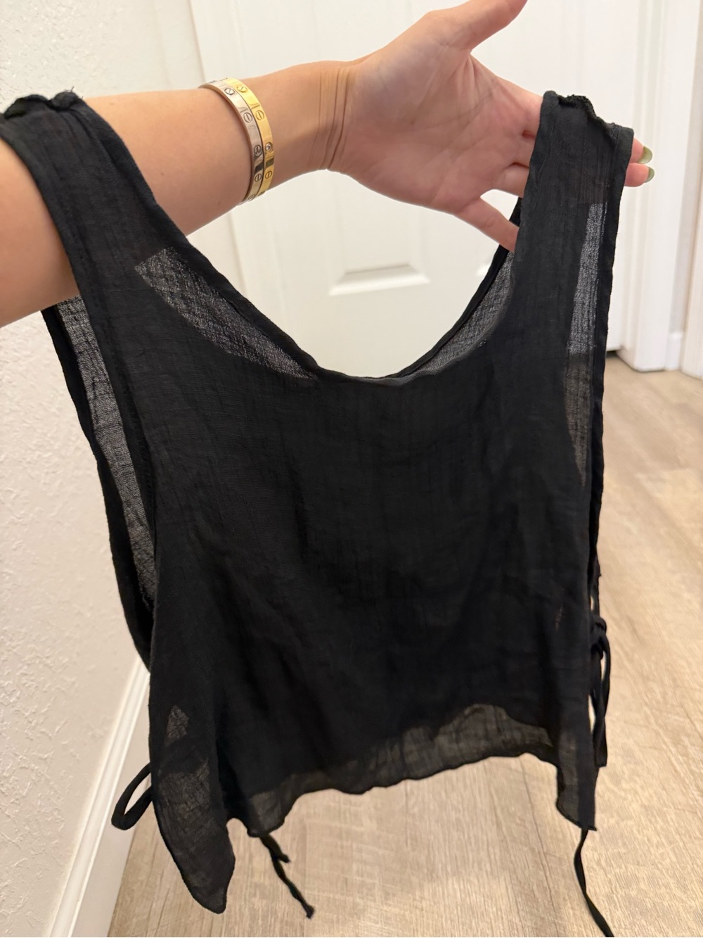 SHEIN Black Sheer Side-Tie Tank Top